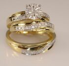 2.5Ct Round Cut Lab Created Diamond Wedding Trio Ring Set 14K Yellow Gold Plated