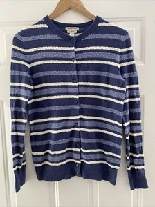 LL Bean Supima Cotton Blue Stripe Textured Cardigan Sweater - Size S - EUC - Picture 1 of 3