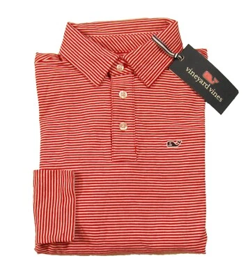 Vineyard Vines Boys Calypso Red Edgartown Stripe Jersey Long Sleeve Polo Shirt - Image 1 of 3