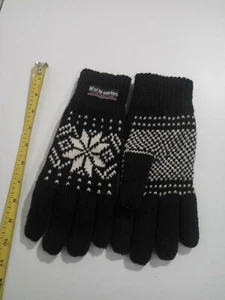 BLACK white FULL FINGER  LINED winter knitted knit GLOVES  - Picture 1 of 2