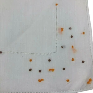Vintage Embroidered Handkerchief Hanky Orange And Brown Polka Dot Knots Retro - Picture 1 of 5