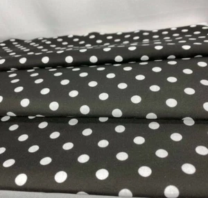 White Polka Dot Print on Black PolyCotton Poplin Blend Fabric 60" Great Quality! - Picture 1 of 3