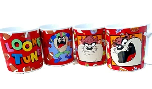 Vintage Warner Brothers Looney Tunes TAZ Mugs 1990 Football Set of 4 - Picture 1 of 13