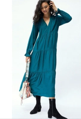 Maxi Vestido Anthropologie Maeve Wendy Manga Larga en Niveles-Boho-Turquesa-1X-NUEVO CON ETIQUETAS Foto 1 de 4