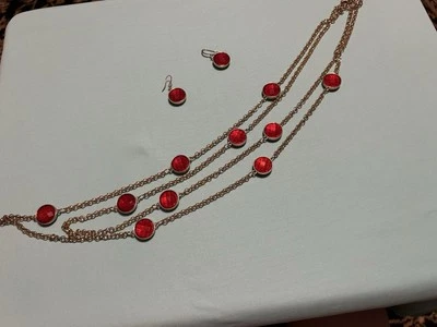 Прелестно Чарли рубин красный многогранный смолы и золото ожерелье и серьги комплект. - Изображение 1 из 4