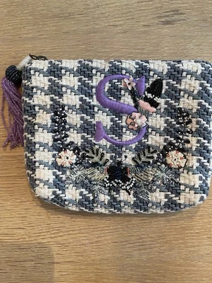 Anthropologie Bolsa a Rayas Monograma Bordado con Cuentas Pata de Gallo "S" Regalo Foto 1 de 4