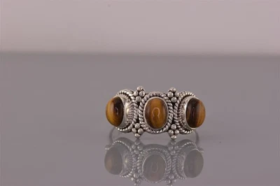 Anillo Doug Paulus Plata Esterlina Triple Ovalado Ojo de Tigre Cable Banda 925 Talla: 10 Foto 1 de 4