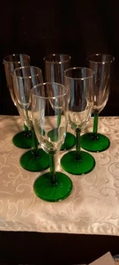 Luminarc Signature Dominoe GREEN STEM France 6 Champagne Flutes - Picture 1 of 2