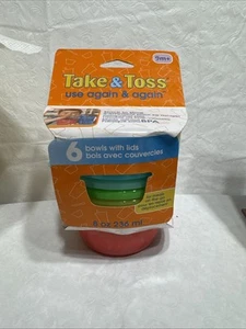 Take and Toss Set of 6 Bowls with Lids 9m+ 8oz Dishwasher Safe BPA Free NEW - Picture 1 of 3