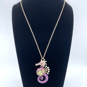 Betsey Johnson Seahorse Statement Necklace Mermaid Ocean Cabochon Rhinestone - Picture 1 of 14