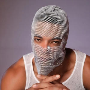 Men's Face Mask Eye Opening Rhinestone Sparkly Womens Mask Hat for Party Cosplay - Picture 1 of 36