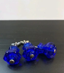 Cobalt Blue Depression Glass Cabinet Hexagon Knobs Vintage Style SET OF 3 - Picture 1 of 5