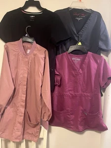 Medical Scrubs Tops & 1 Jacket Size Small & Medium Lot Of 4 - Picture 1 of 14