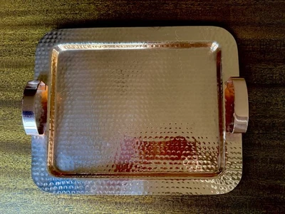 Williams Sonoma Heavy Hammered Copper Serving Tray Bar Tray with Handles. - Image 1 of 4