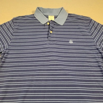 Brooks Brothers Performance Polo 衫条纹棉质原装版型男式 M 蓝色 — 第 1/4 张图片