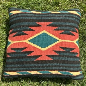 Tribal Geometric Southwest Wool Kilim Colorful Boho Couch Throw Pillow Cushion - Picture 1 of 13
