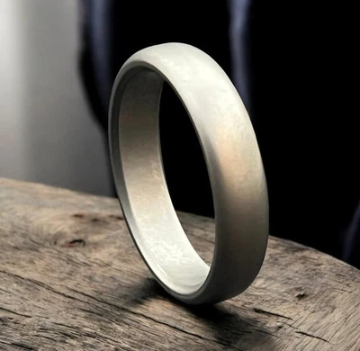 Handmade Gray Titanium Ring Men’s Sandblasted Modern Wedding Band Gift - Image 1 of 4