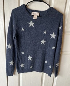 Philosophy 100% Cashmere Sweater Blue With Light Grey Stars Women’s Small FLAW - Picture 1 of 9