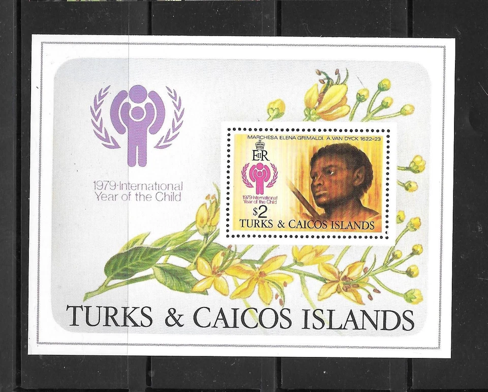 TURKS & CAICOS SC#390 1979 INT AÑO DEL NIÑO MNH XF HOJA DE RECUERDO ANTIGUO SELLO Foto 1 de 1