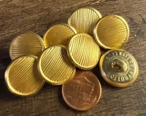 8 NOS Vintage Gold Tone Hollow Ridged Shank Buttons Waterbury 19mm 3/4" 14889 - Picture 1 of 3