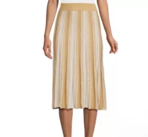 Falda Midi Elástica a Rayas Mediana Nanette Lepore Beige Blanca Nueva - Imagen 1 de 6