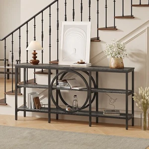 3 Tier Storage Shelves Industrial Metal Frame Console Table for Entryway Hallway - Picture 1 of 49