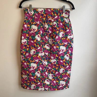 NUEVO CON ETIQUETAS Falda Lápiz Floral Algodón Colorido Escada Años 90 Talla EU 36 28" US 8 Foto 1 de 4