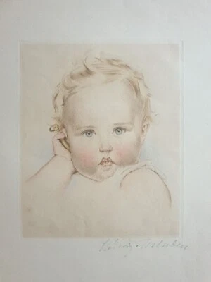 Radierung Kleinkind Baby Hedwig Von Schlieben Signiert - Bild 1 von 4