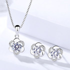 925 Sterling Silver Crystal Swirl Necklace Stud Earrings Womens Girls Jewellery