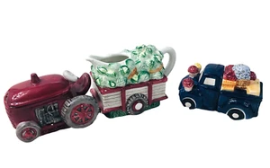 Vintage Cream and Sugar Set S & P Tractor Wagon Old Truck MCM 5 pieces CUTE! - Picture 1 of 10