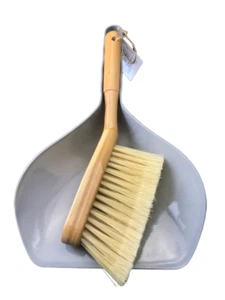 Natural Bamboo Brush and Gray Dustpan Set Ideal for Household Cleaning, Kitchen - Picture 1 of 7