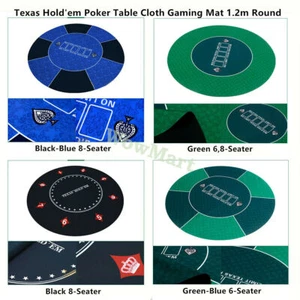 Deluxe 6-8 Player Layout Texas Hold'em Rubber Poker Table Cloth Gaming Mat Round - Picture 1 of 54
