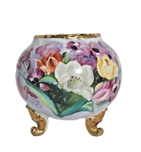 Porzellan handbemalt gold Vase mit drei Zehen und Füßen Rose Schüssel Vintage - Bild 1 von 11