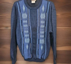 Montechiaro SweaterMen's XL Italy 90's Wool Blend Large Blue - Picture 1 of 6