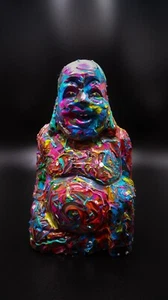 Psychedelic Outsider Art - Upcycled BUDDHA Wood Sculpture Painted Signed TRIPP - Picture 1 of 9