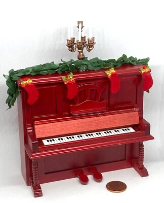 Dolls House Christmas At The Wooden Upright Piano 1:12 Scale Miniature KM tumdee - Image 1 of 4