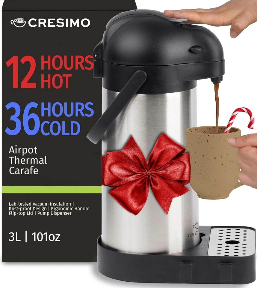 Dispensador de café Airpot con bomba y bandeja - Jarra de café 101 oz/3 L con bomba Foto 1 de 4