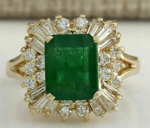 14K Yellow Gold Plated Sliver 2.5Ct Emerald Simulated Emerald Halo Wedding Ring
