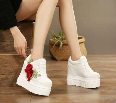 женщина кроссовки Athletic шнурует вверх туфли на платформе цветочный на танкетке высоких каблуках ботинки hot - Изображение 1 из 4