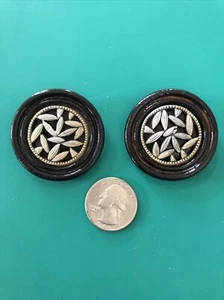 Vtg 2 Large Brown Plastic Buttons Metal Look Center Double Rim W/ Shank 1-5/8” - Picture 1 of 7