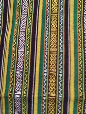 Vintage Cotton Woven Thai Fabric Green, Gold, Maroon 2 yards x 14" Wide Ethnic - image 1 of 4