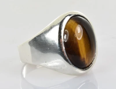 Anillo Cabujón Ojo de Tigre Taxco en Plata de Ley Talla 10.5 Foto 1 de 4