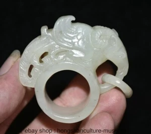 2.2 " Old Chinese Hetian White Jade Carving Phoenix Bird jewelry Ring - Picture 1 of 11