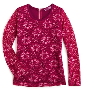 Aqua Girls' Metallic Floral Lace Top, Dubble Gum Pink, Size L - Picture 1 of 1