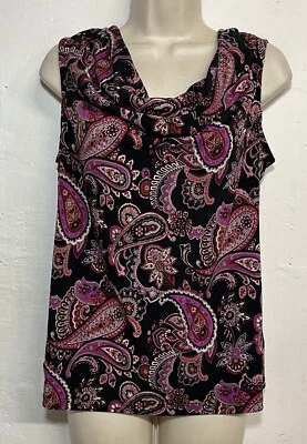 Camiseta sin mangas Charter Club mediana negra púrpura cachemira capucha cuello elástico Foto 1 de 4