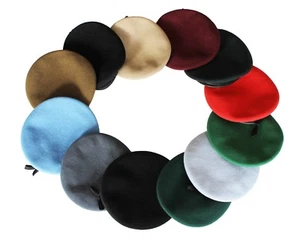 Militar beret 100% Lana Cuero Cinta Seda Forrado Ejército Cadete Gorra 7 Colores - Imagen 1 de 9