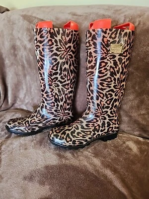Botas de lluvia Nicole Miller New York con estampado animal de leopardo para mujer talla 6 nuevas sin caja Foto 1 de 4