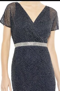 Mac Duggal Beaded Wrap V-Neck Full Length Dress 93787 Black Silver Sz 12 - Picture 1 of 12