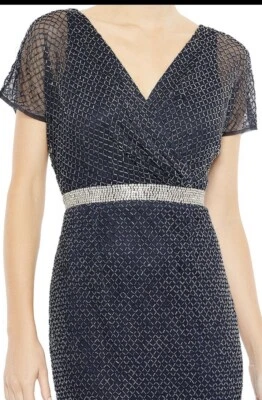 Mac Duggal Beaded Wrap V-Neck Full Length Dress 93787 Black Silver Sz 12 - Image 1 of 4