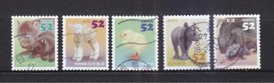 JAPAN 2015 HEARTWARMING ANIMALS SCENE SERIES 3 52 YEN COMP. SET OF 5 STAMPS USED - Image 1 of 4